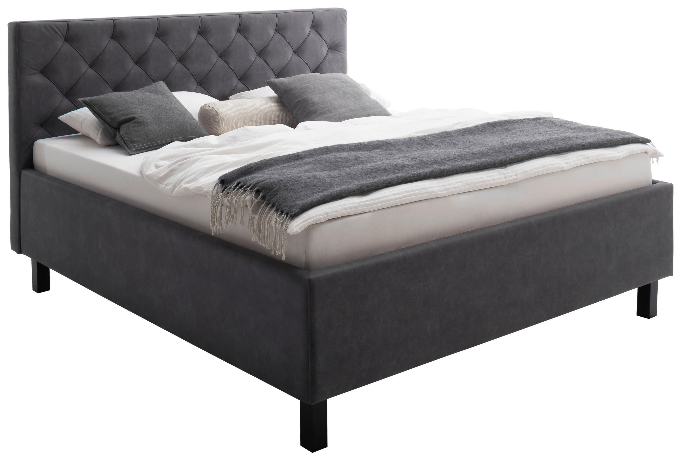 POLSTERBETT 160/200 cm,  in Anthrazit, gepolstertes Kopfteil, Lattenrost, Bettkasten,  - Anthrazit/Schwarz, Design, Holz/Holzwerkstoff (160/200cm) - Xora