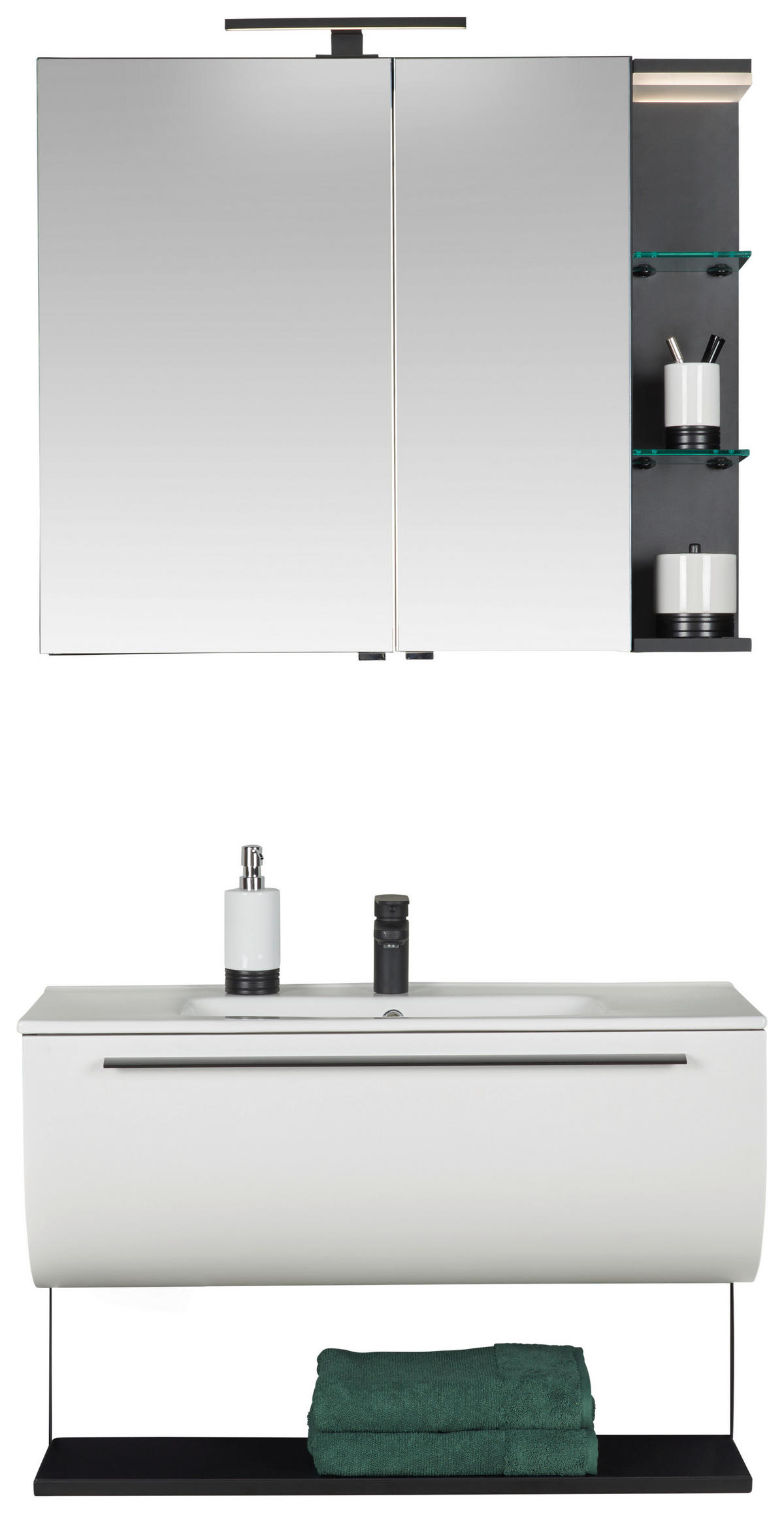 BADEZIMMER 91 cm  - Weiss/Schwarz, Modern, Glas/Holzwerkstoff (91cm) - Dieter Knoll