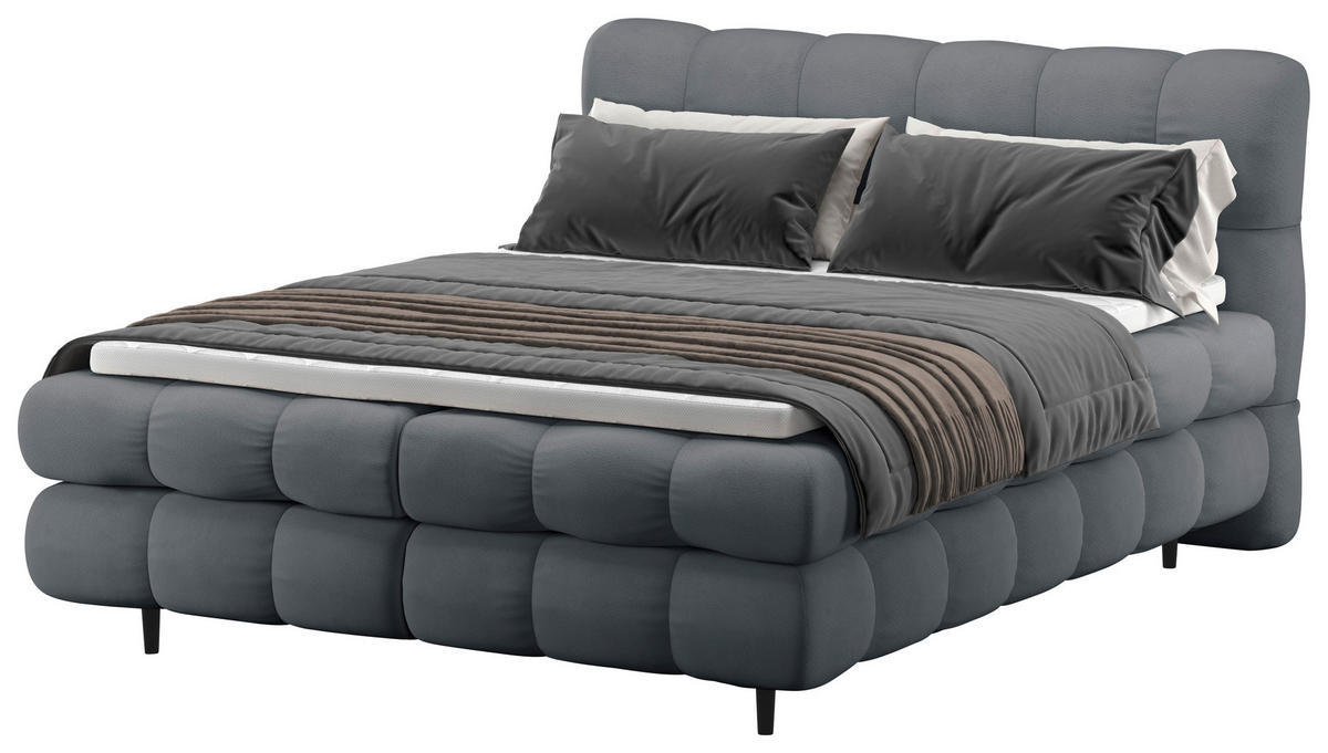 BOXBETT 200/200 cm,  in Anthrazit, gepolstertes Kopfteil, Bettkasten, Topper, H3 + H3 = fest  - Anthrazit/Schwarz, Design, Textil/Metall (200/200cm) - Ti'me