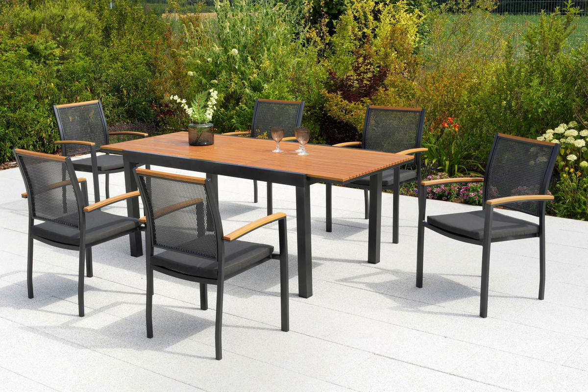 GARTENTISCHGRUPPE  - Graphitfarben/Naturfarben, KONVENTIONELL, Kunststoff/Textil - Gardenson