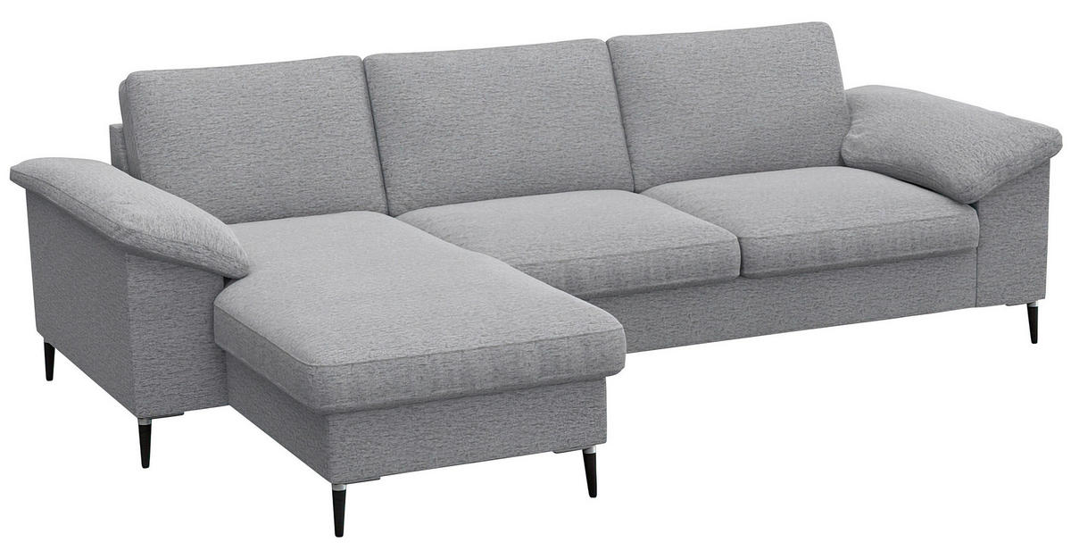 ECKSOFA Hellgrau Flachgewebe  - Hellgrau/Schwarz, Design, Textil/Metall (159/242cm) - Livetastic