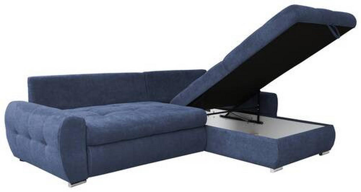 ECKSCHLAFSOFA in Velours Dunkelblau  - Chromfarben/Weiss, Design, Kunststoff/Textil (277/175cm) - Livetastic