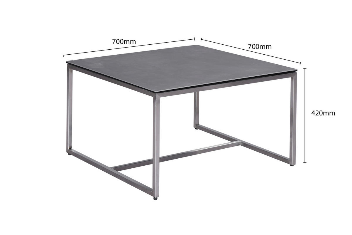 COUCHTISCH in Metall, Glas, Keramik 70/70/42 cm  - Edelstahlfarben/Anthrazit, Design, Glas/Keramik (70/70/42cm) - Novel