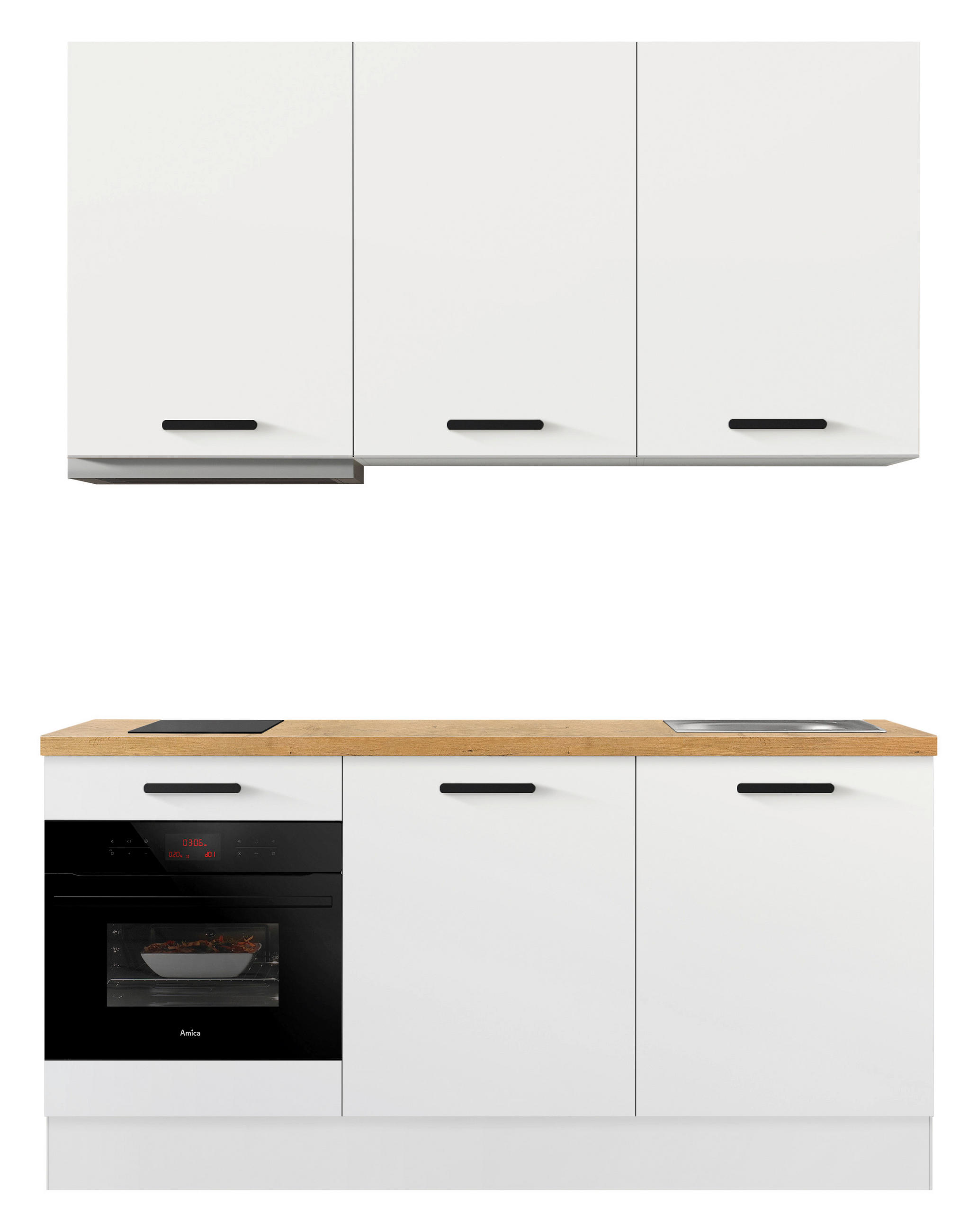 KÜCHENBLOCK 180 cm   in Weiß, Eichefarben  - Eichefarben/Schwarz, Basics, Holzwerkstoff/Metall (180cm) - Impuls