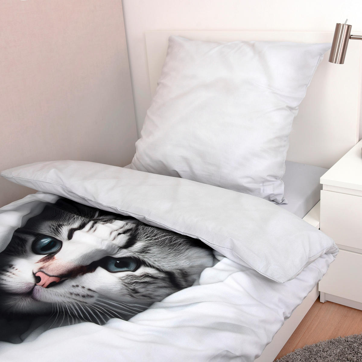 JUGENDBETTWÄSCHE KATZE Renforcé 135/200 cm  - Schwarz/Weiß, Basics, Textil (135/200cm) - Herding