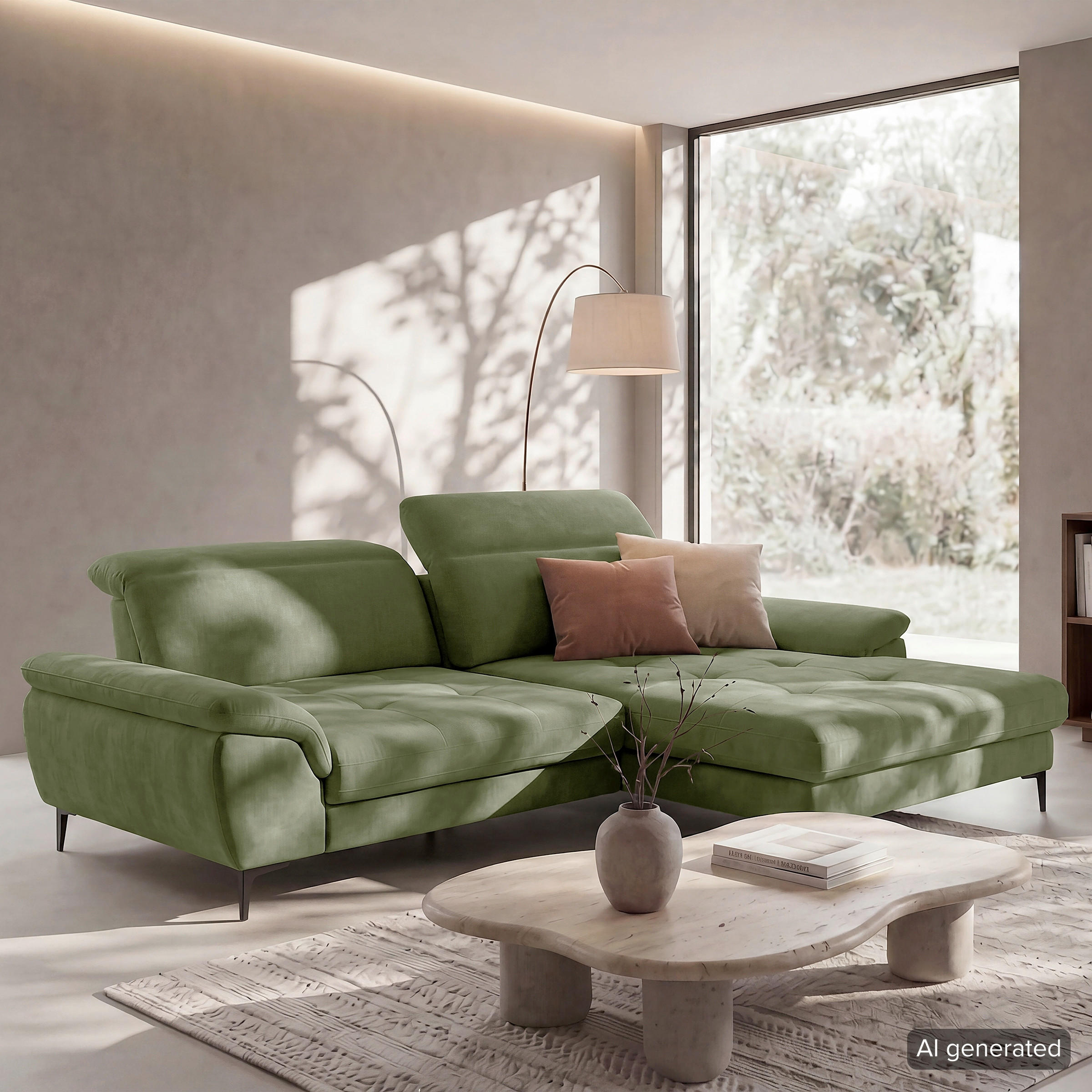 ECKSOFA PRADO Grün Webstoff Bettkasten, Kopfteilverstellung, Sitztiefenverstellung  - Schwarz/Grün, Design, Textil/Metall (268/195cm) - Livetastic