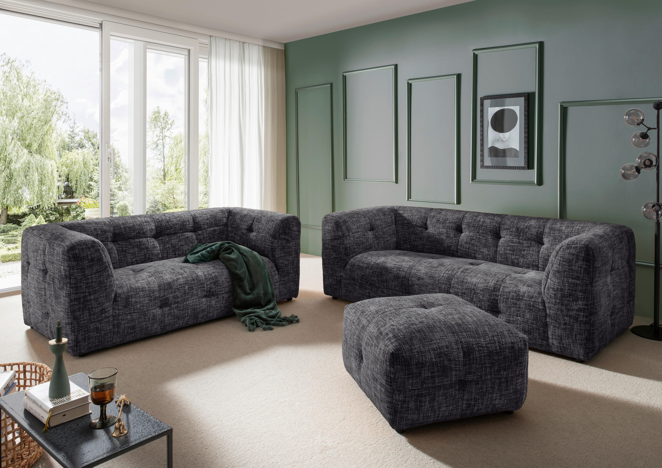 2-SITZER-SOFA in Struktur Schwarz  - Schwarz, Design, Kunststoff/Textil (184/72/95cm) - Livetastic