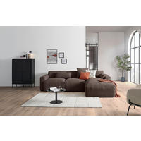 ECKSOFA in Cord Mokka  - Schwarz/Mokka, Design, Kunststoff/Textil (303/196cm) - Livetastic
