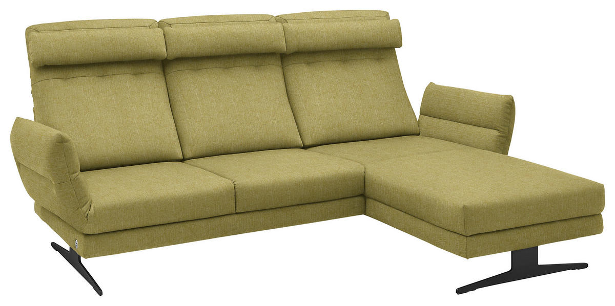 ECKSOFA in Flachgewebe Hellgrün  279-327/176-217 cm  - Schwarz/Hellgrün, Design, Textil/Metall (279-327/176-217cm) - Dieter Knoll