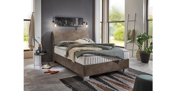 BOXSPRINGBETT 140/200 cm  in Taupe  - Taupe/Chromfarben, KONVENTIONELL, Kunststoff/Textil (140/200cm) - Hom`in