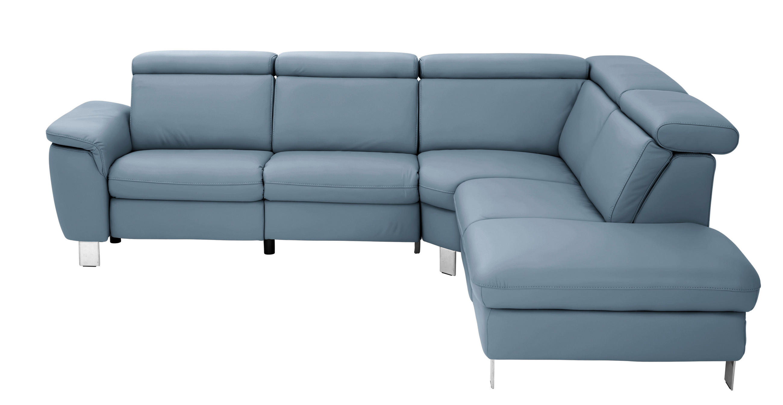 ECKSOFA in Echtleder Blau  - Blau/Alufarben, Design, Leder/Metall (271/239cm) - Cantus