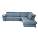 ECKSOFA in Echtleder Blau  - Blau/Alufarben, Design, Leder/Metall (271/242cm) - Cantus