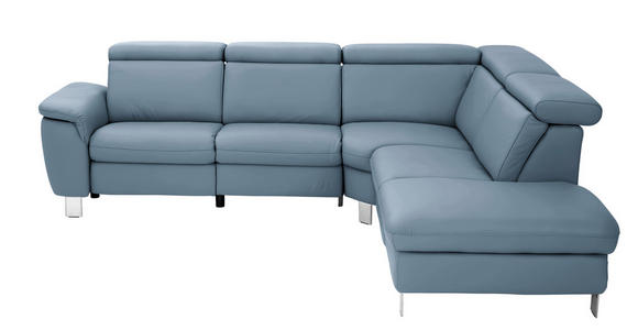 ECKSOFA in Echtleder Blau  - Blau/Alufarben, Design, Leder/Metall (271/242cm) - Cantus