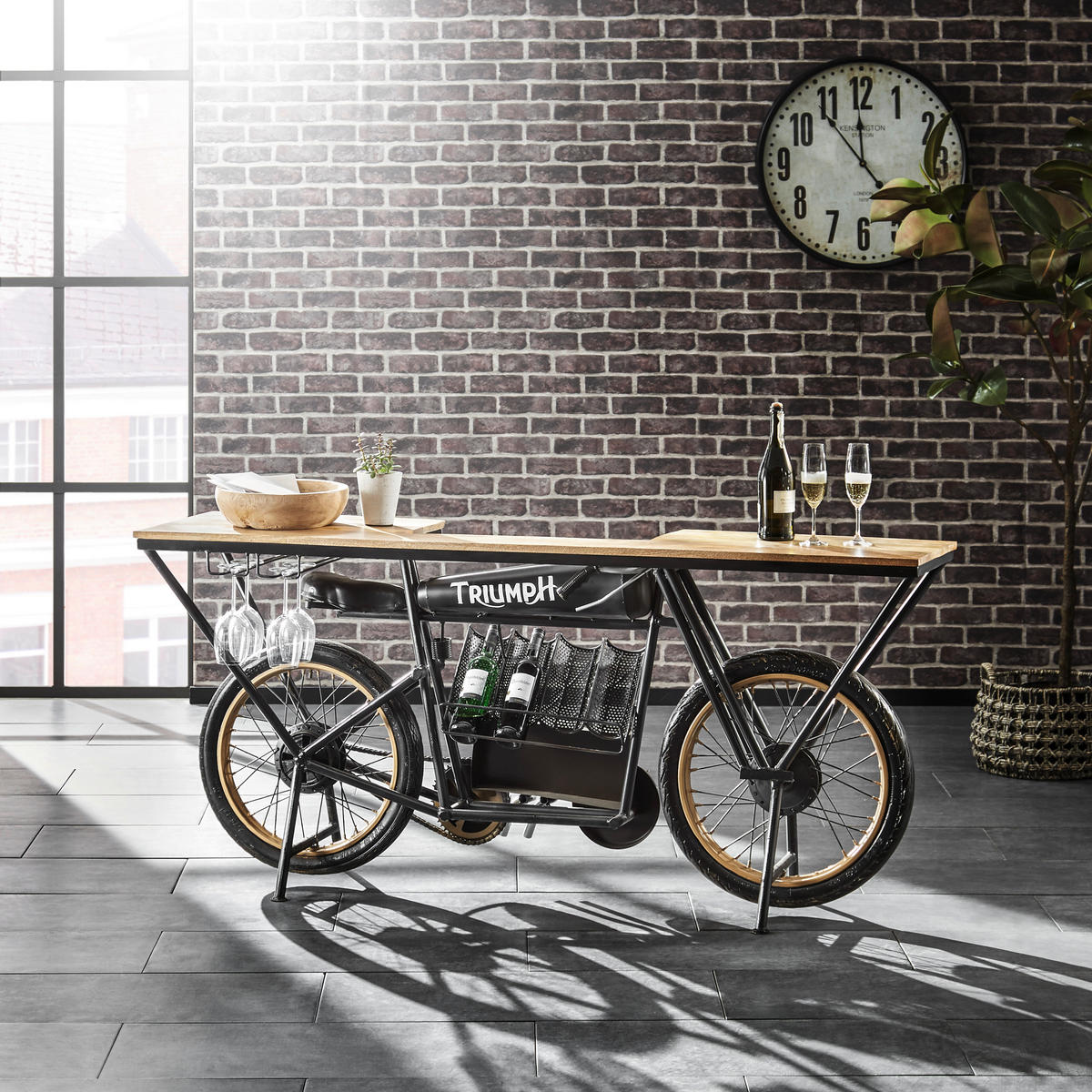 BAR in culoare natur, negru  - culoare natur/negru, Trend, lemn/metal (185/86/46cm) - Ambia Home