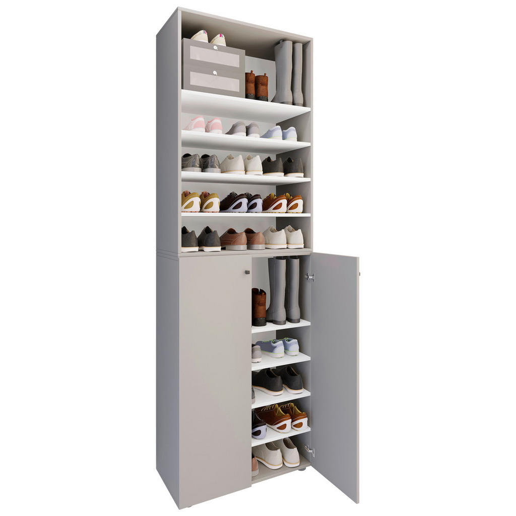 Thumbnail - Mid.you Schuhschrank Lona, Grau, Kunststoff, 8 Fächer, 70x220x40 cm, stehend, Garderobe, Schuhaufbewahrung, Schuhschränk...
