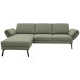 ECKSOFA  in Flachgewebe Salbeigrün Armteilverstellung, Relaxfunktion, Drehsitzfunktion  175-224/255-365 cm  - Salbeigrün/Schwarz, Design, Textil/Metall (175-224/255-365cm) - Dieter Knoll