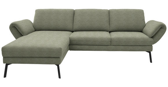 ECKSOFA  in Flachgewebe Salbeigrün Armteilverstellung, Relaxfunktion, Drehsitzfunktion  175-224/255-365 cm  - Salbeigrün/Schwarz, Design, Textil/Metall (175-224/255-365cm) - Dieter Knoll