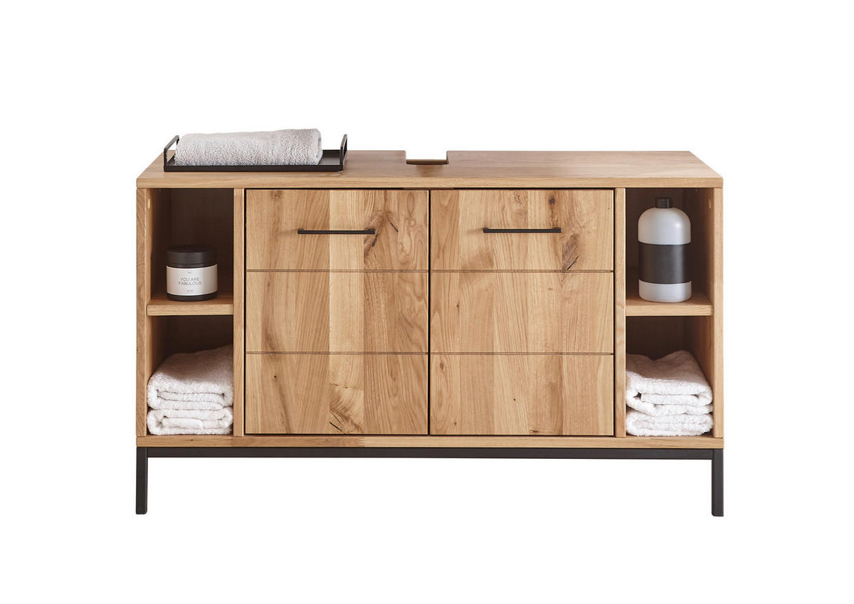 WASCHBECKENUNTERSCHRANK 105/60/40 cm  - Wildeiche/Schwarz, Basics, Holz/Metall (105/60/40cm) - Linea Natura