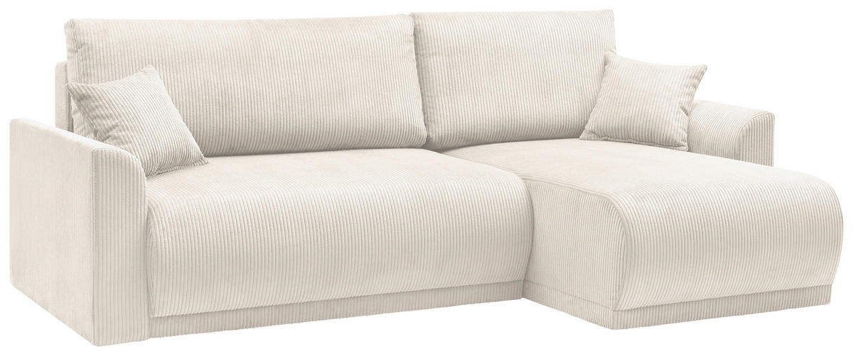 ECKSOFA KIMMY Creme Cord Zierkissen, Rückenkissen, Bettkasten  - Creme/Schwarz, Design, Kunststoff/Textil (233/146cm) - P & B
