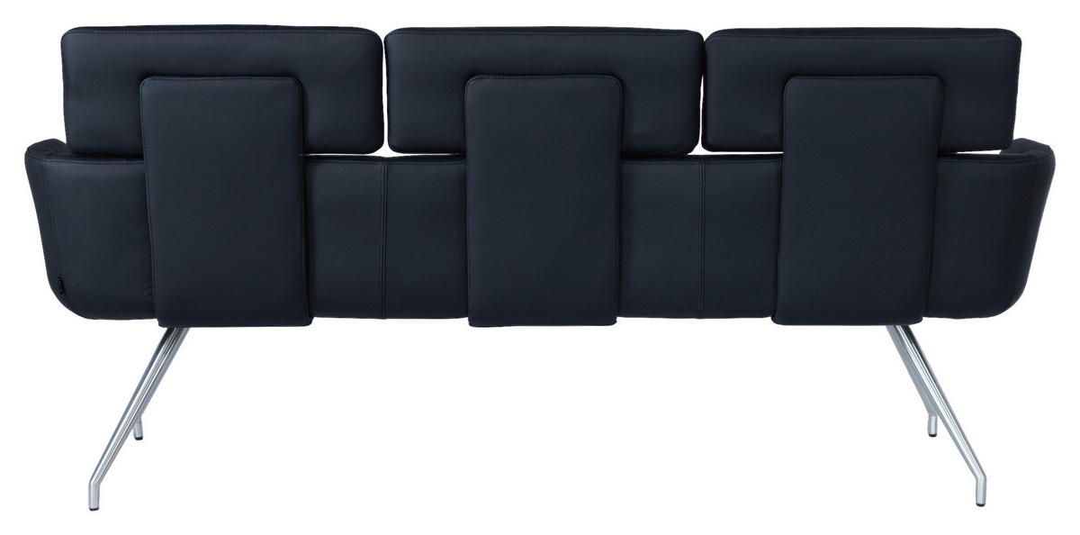 SITZBANK 200/92,5/67 cm Echtleder Schwarz, Edelstahlfarben  - Edelstahlfarben/Schwarz, Design, Leder/Metall (200/92,5/67cm) - Dieter Knoll