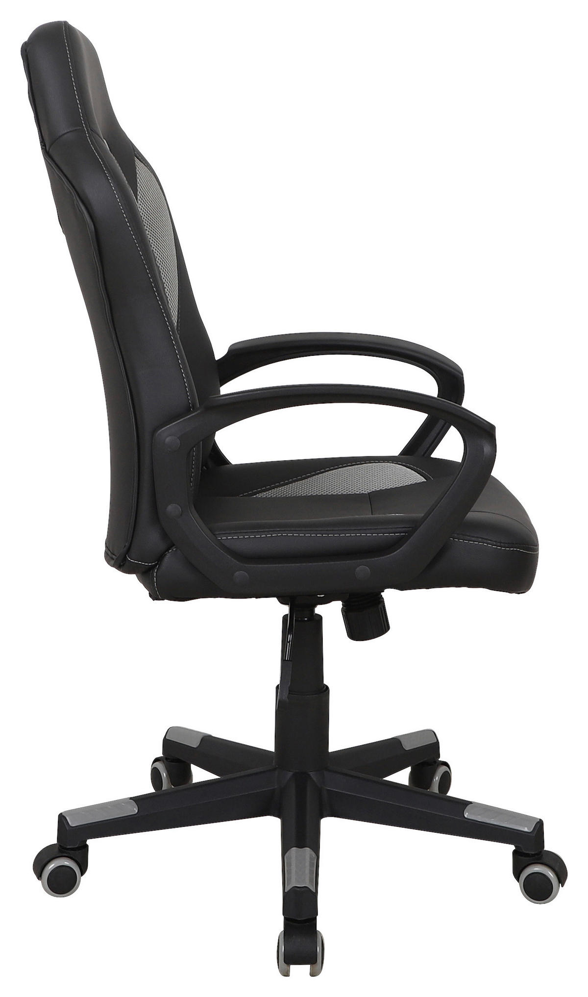 GAMER SZÉK  bőrhatású textil, feszített neccháló fekete, világosszürke  - világosszürke/fekete, Modern, műanyag/textil (56/104-113/64cm) - Carryhome
