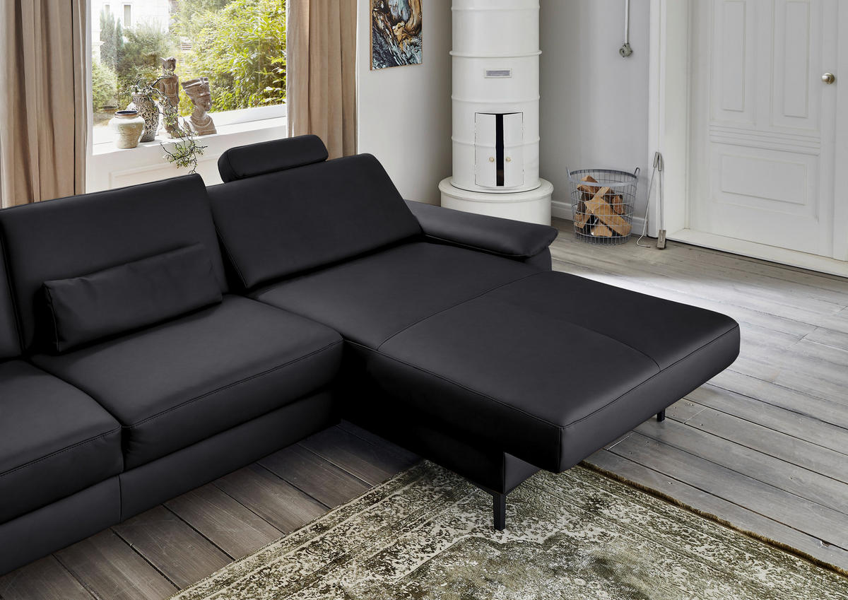 ECKSOFA in Echtleder Anthrazit  - Anthrazit/Schwarz, Design, Leder/Metall (334/176cm) - Dieter Knoll