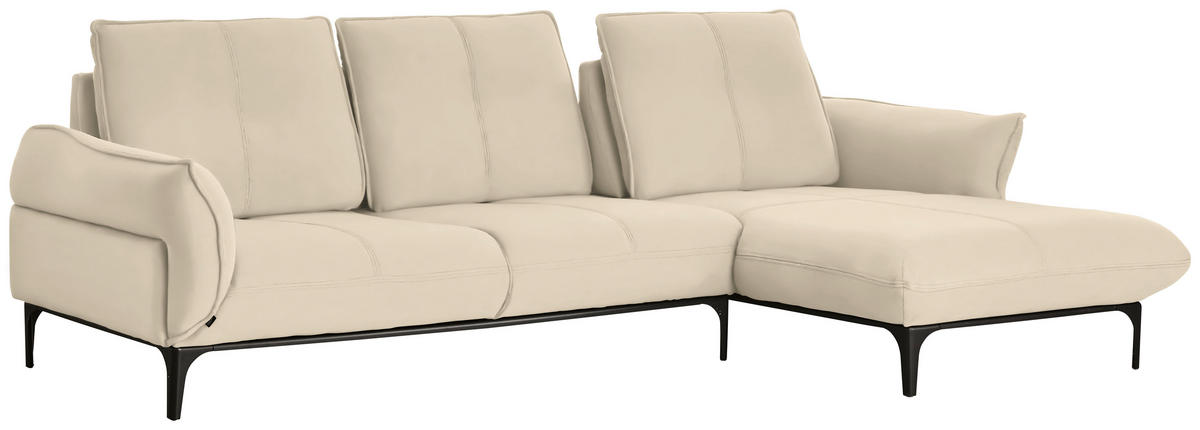 ECKSOFA in Echtleder Beige  277/182 cm  - Beige/Schwarz, Natur, Leder (277/182cm) - Valnatura