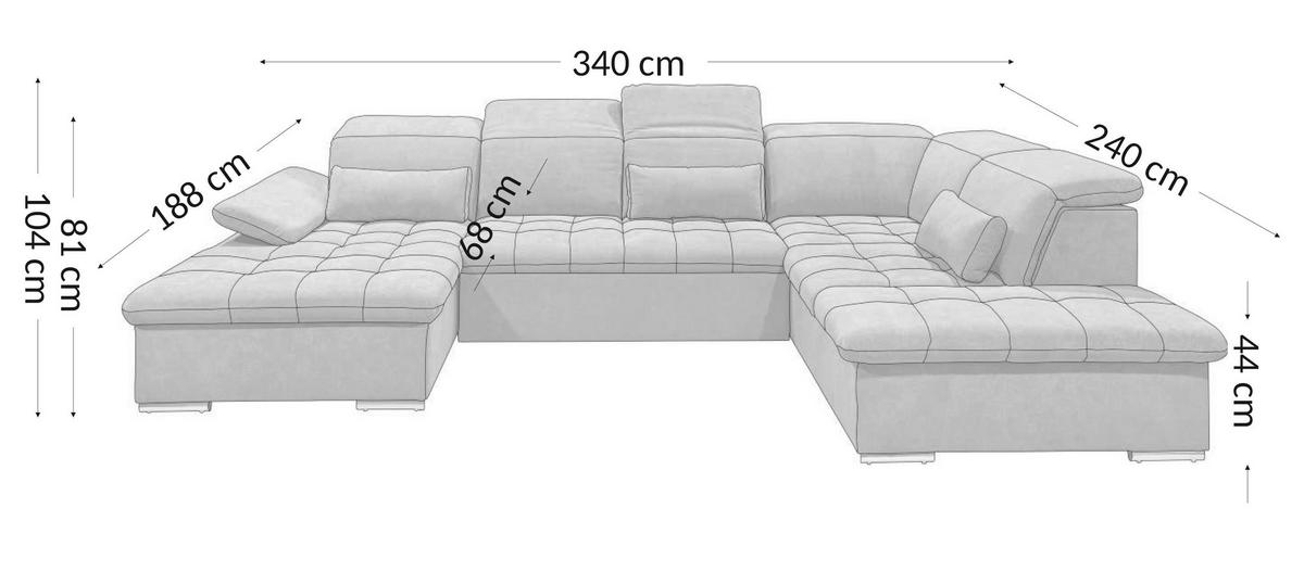 WOHNLANDSCHAFT Grau Chenille  - Grau, KONVENTIONELL, Kunststoff/Textil (240/340/188cm) - Carryhome