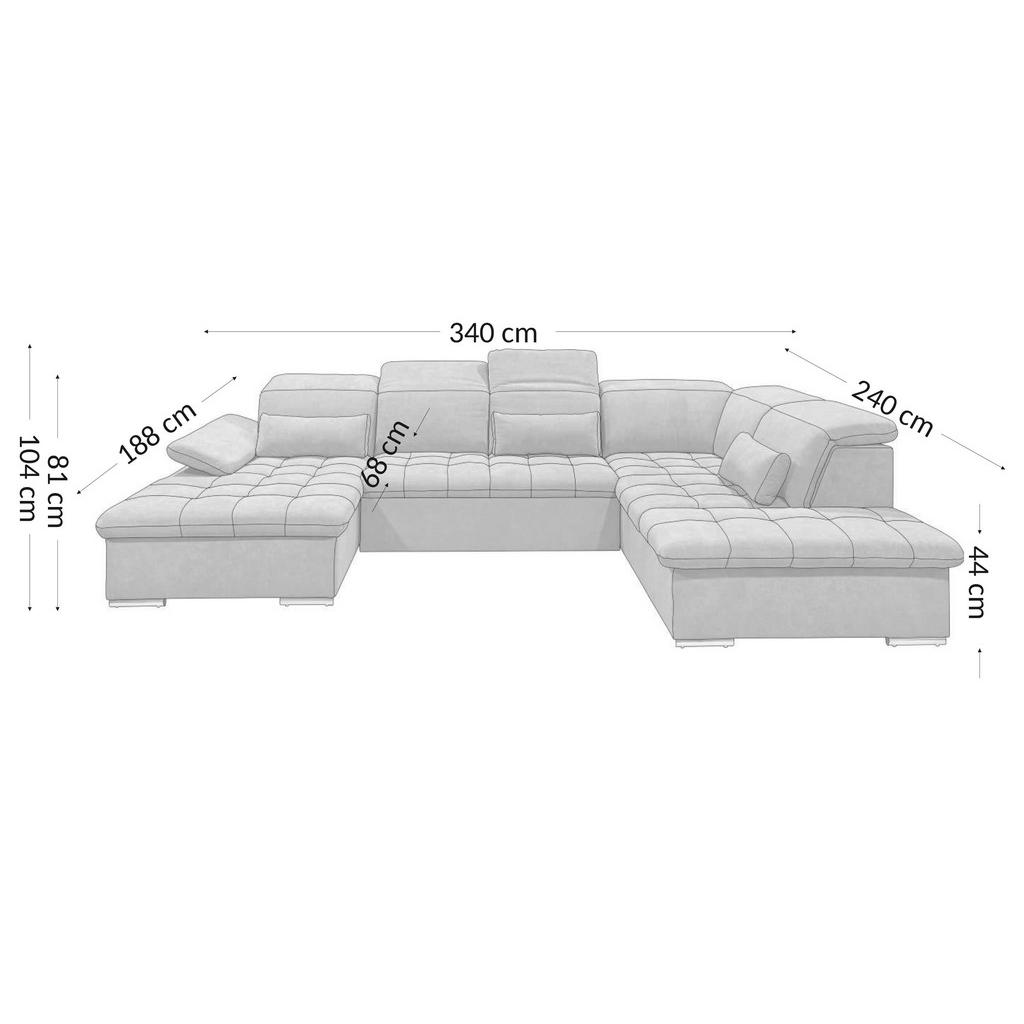 Thumbnail - Carryhome Wohnlandschaft, Grau, Textil, 5-6-Sitzer, Füllung: Schaumstoffflocken, Ottomane links, U-Form, 340x240 cm, Lie...
