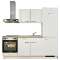 KÜCHENBLOCK 220 cm   in Weiß, Eichefarben  - Edelstahlfarben/Eichefarben, Design, Holzwerkstoff/Metall (220cm) - Pino