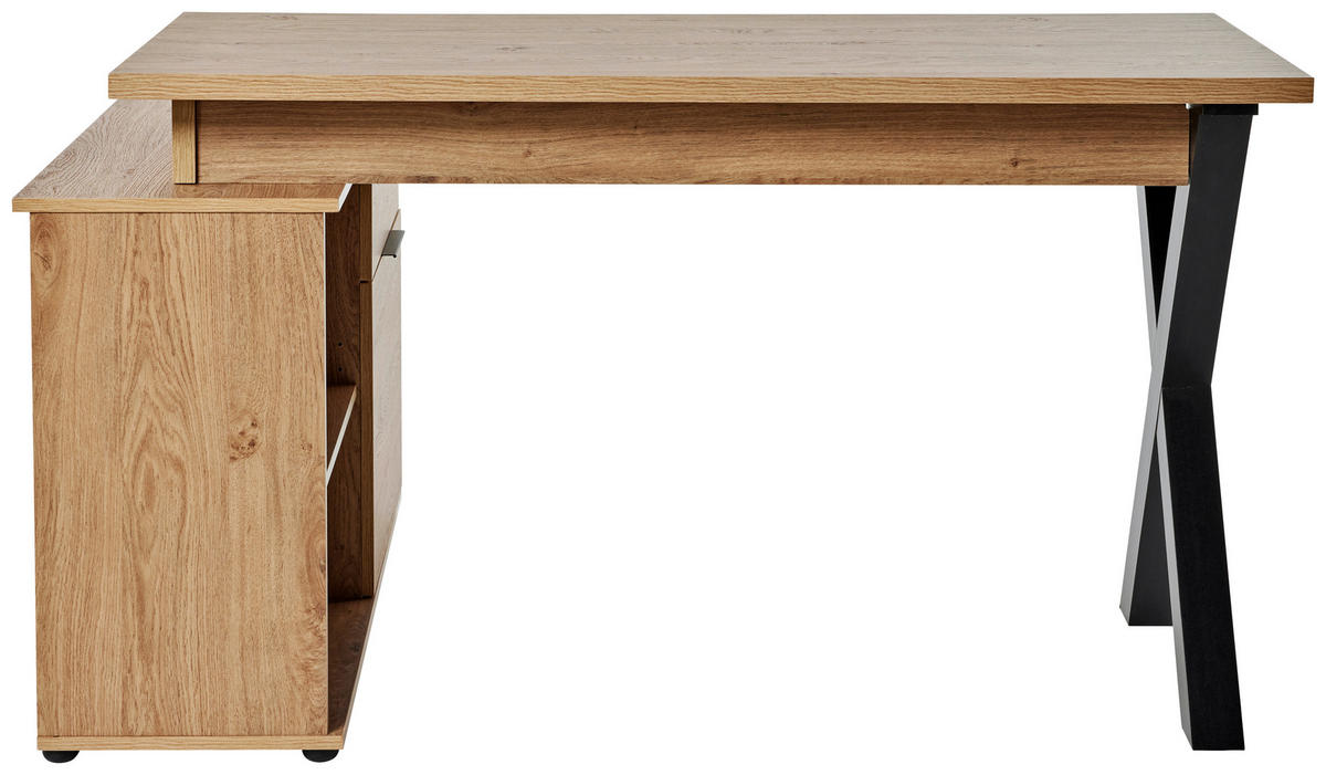 ECKSCHREIBTISCH 140/95/76 cm  in Eichefarben  - Eichefarben/Schwarz, Modern, Holzwerkstoff/Metall (140/95/76cm) - Livetastic