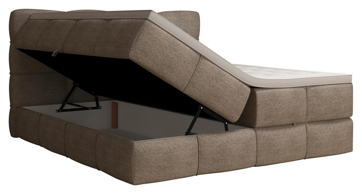 BOXSPRINGBETT 160/200 cm,  in Sandfarben, gepolstertes Kopfteil, Bettkasten, Topper, Matratzen, H3 + H3 = fest  - Sandfarben/Schwarz, Design, Kunststoff/Textil (160/200cm) - Chameo