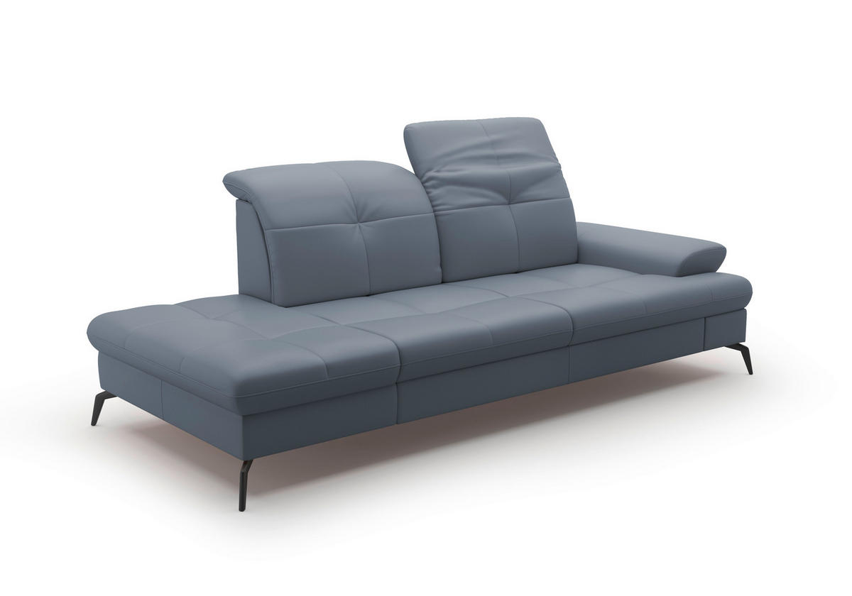 RÉCAMIERE Graublau Echtleder  - Graublau/Schwarz, KONVENTIONELL, Leder/Metall (231/90/122cm) - Sit & More