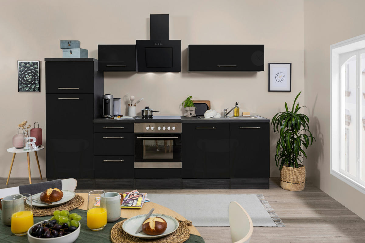 KÜCHENBLOCK 280 cm   in Grau, Schwarz  - Alufarben/Schwarz, Konventionell, Holzwerkstoff/Metall (280cm) - Respekta