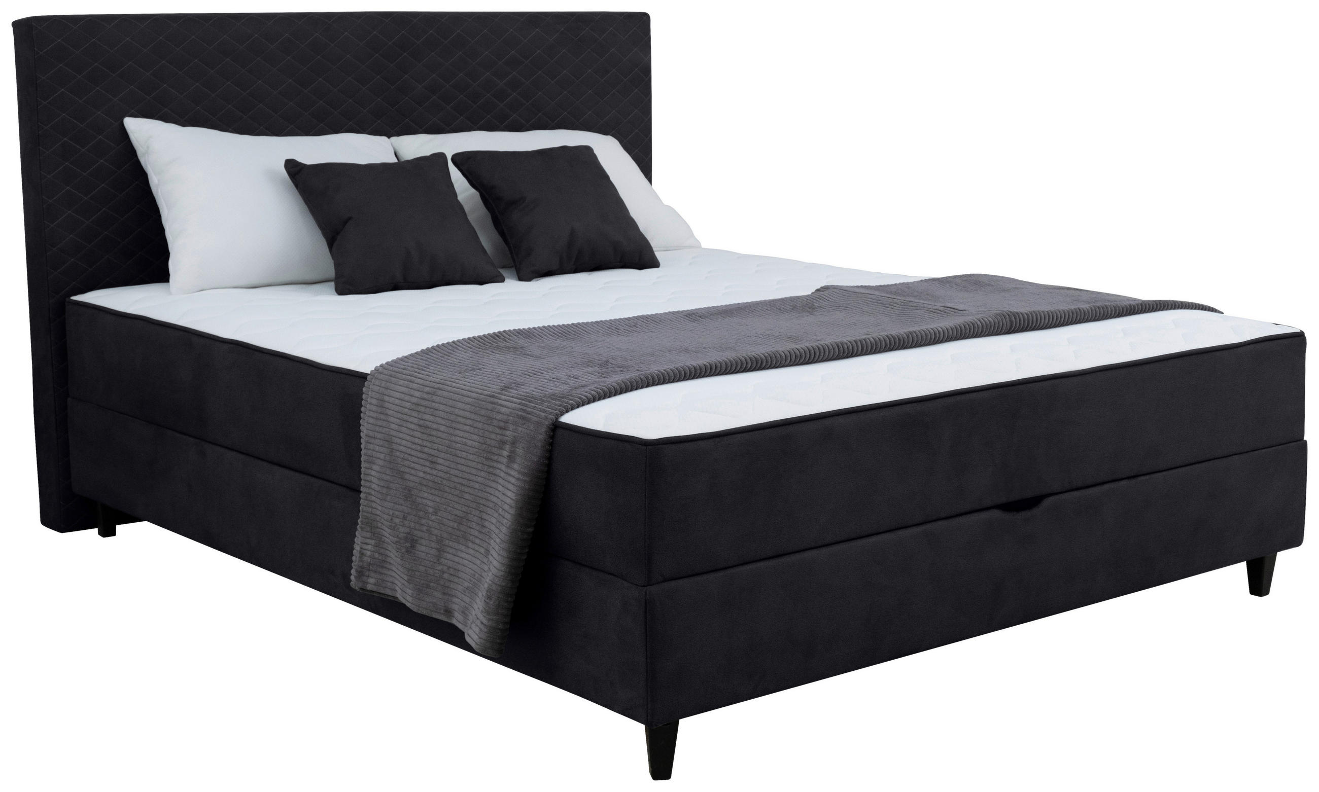 BOXBETT 120/200 cm,  in Schwarz, Matratze, Bettkasten, H3 = fest  - Schwarz, KONVENTIONELL, Kunststoff/Textil (120/200cm) - Boxxx