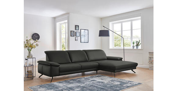 ECKSOFA in Echtleder Graubraun  - Graubraun/Schwarz, Design, Leder/Metall (328/193cm) - Dieter Knoll