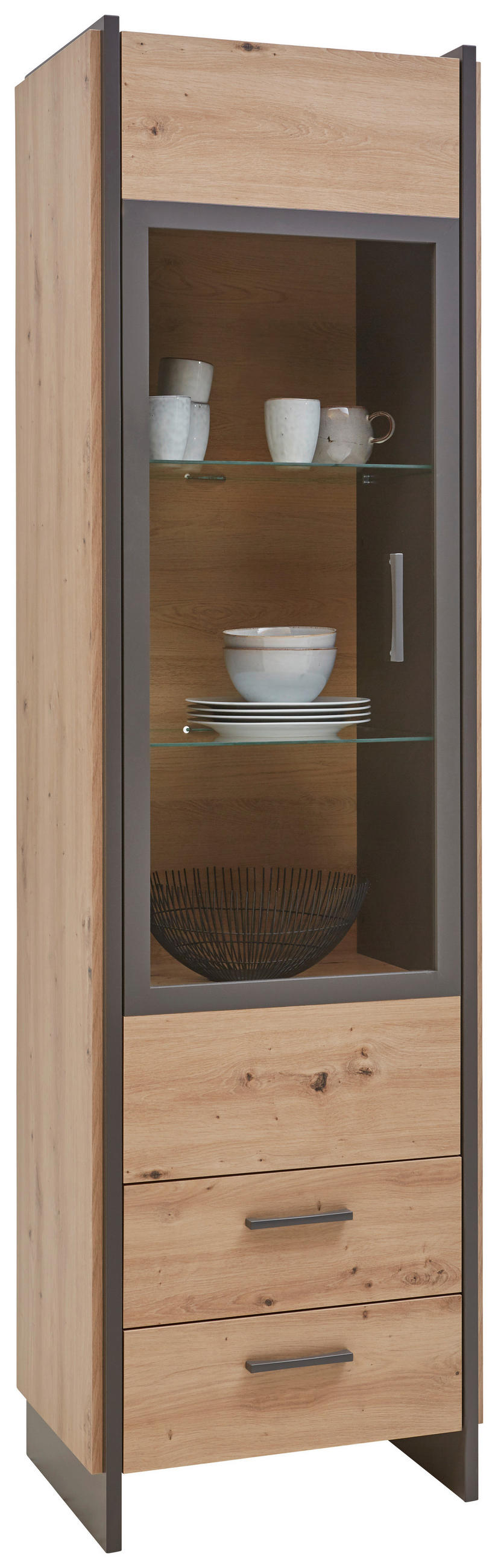 VITRINE  in Eiche Artisan  - Eiche Artisan/Grau, Design, Glas/Holzwerkstoff (57/205/41cm) - Hom`in