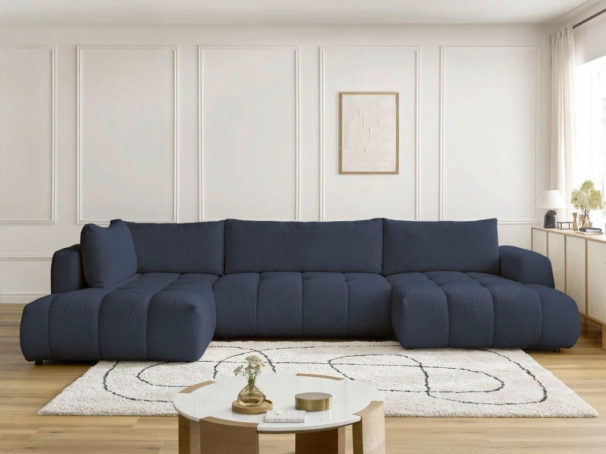 WOHNLANDSCHAFT  FUJI  Dunkelblau Bouclé  - Schwarz/Dunkelblau, MODERN, Kunststoff/Textil (204/377/160cm)