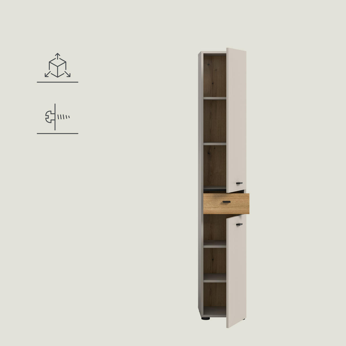 HOCHSCHRANK 32/191/30 cm  - Kaschmir/Eichefarben, Trend, Holzwerkstoff/Kunststoff (32/191/30cm) - MID.YOU