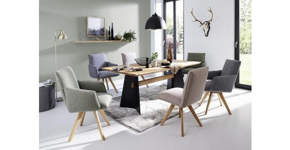 ARMLEHNSTUHL Webstoff Wildeiche massiv, Sperrholz Grün, Eichefarben - Eichefarben/Grün, Natur, Holz/Textil (66/93/66cm) - Voleo