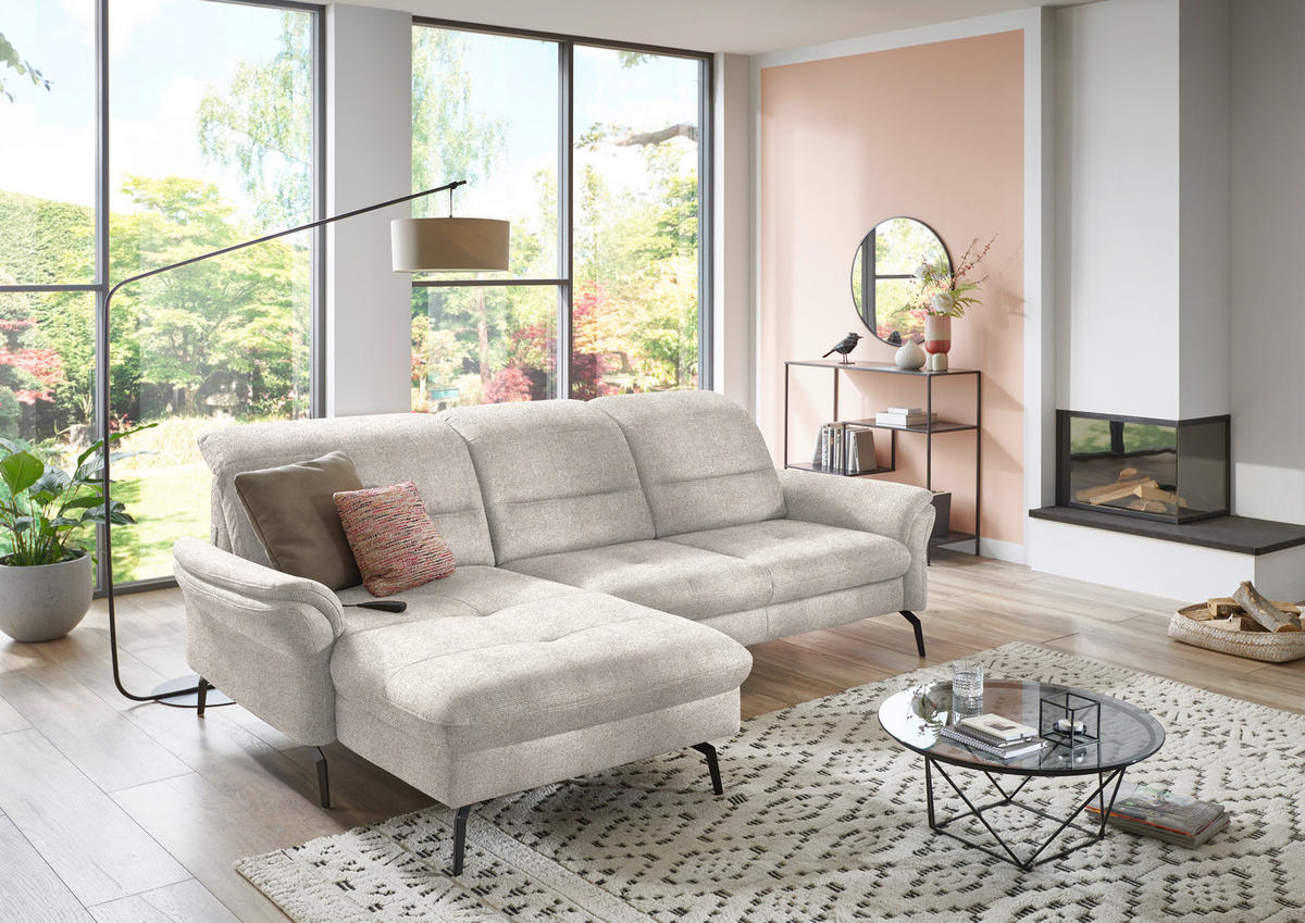 ECKSOFA in Flachgewebe Creme  - Creme/Schwarz, Konventionell, Textil/Metall (181/260cm) - Beldomo Speed