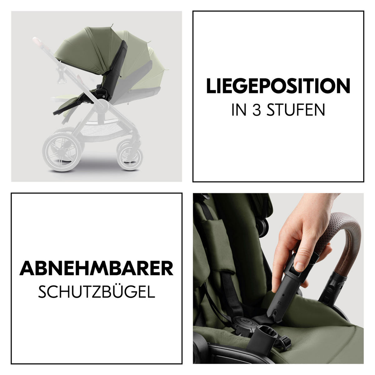KOMBIKINDERWAGEN Comfort N Care Set  - Schwarz/Olivgrün, Basics, Textil/Metall - Hauck