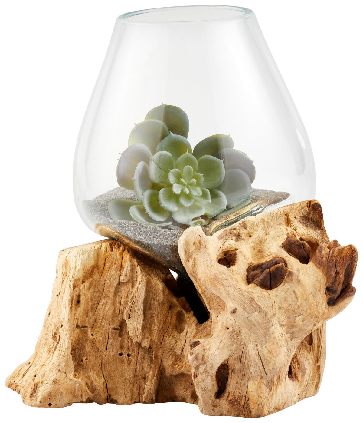 VASE 21 cm  - Klar/Transparent, Natur, Glas/Holz (15/21-22cm) - Ambia Home