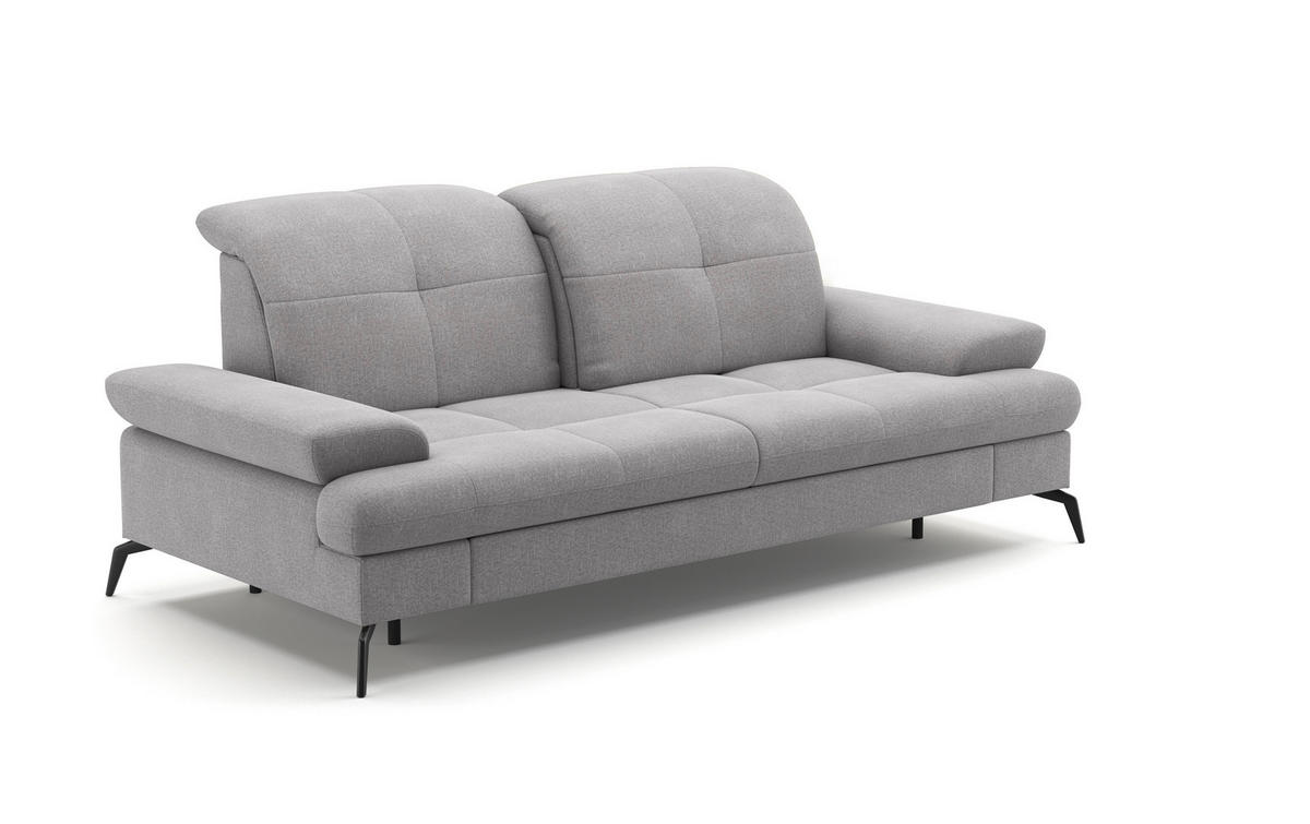 3-SITZER-SOFA in Flachgewebe Hellgrau  - Hellgrau/Schwarz, Konventionell, Textil/Metall (212/90/122cm) - Sit & More