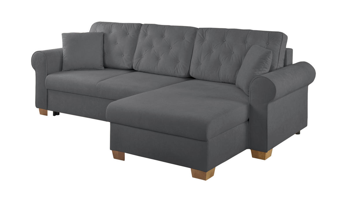 ECKSOFA Arles Dunkelgrau  - Dunkelgrau/Buchefarben, Design, Holz/Textil (266/161cm) - MID.YOU
