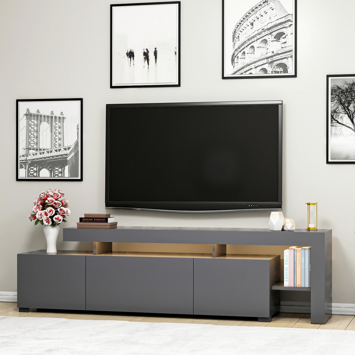 LOWBOARD Beliz TV-Schrank  in 192/53/37 cm  - Anthrazit, Design, Holzwerkstoff (192/53/37cm) - Livetastic