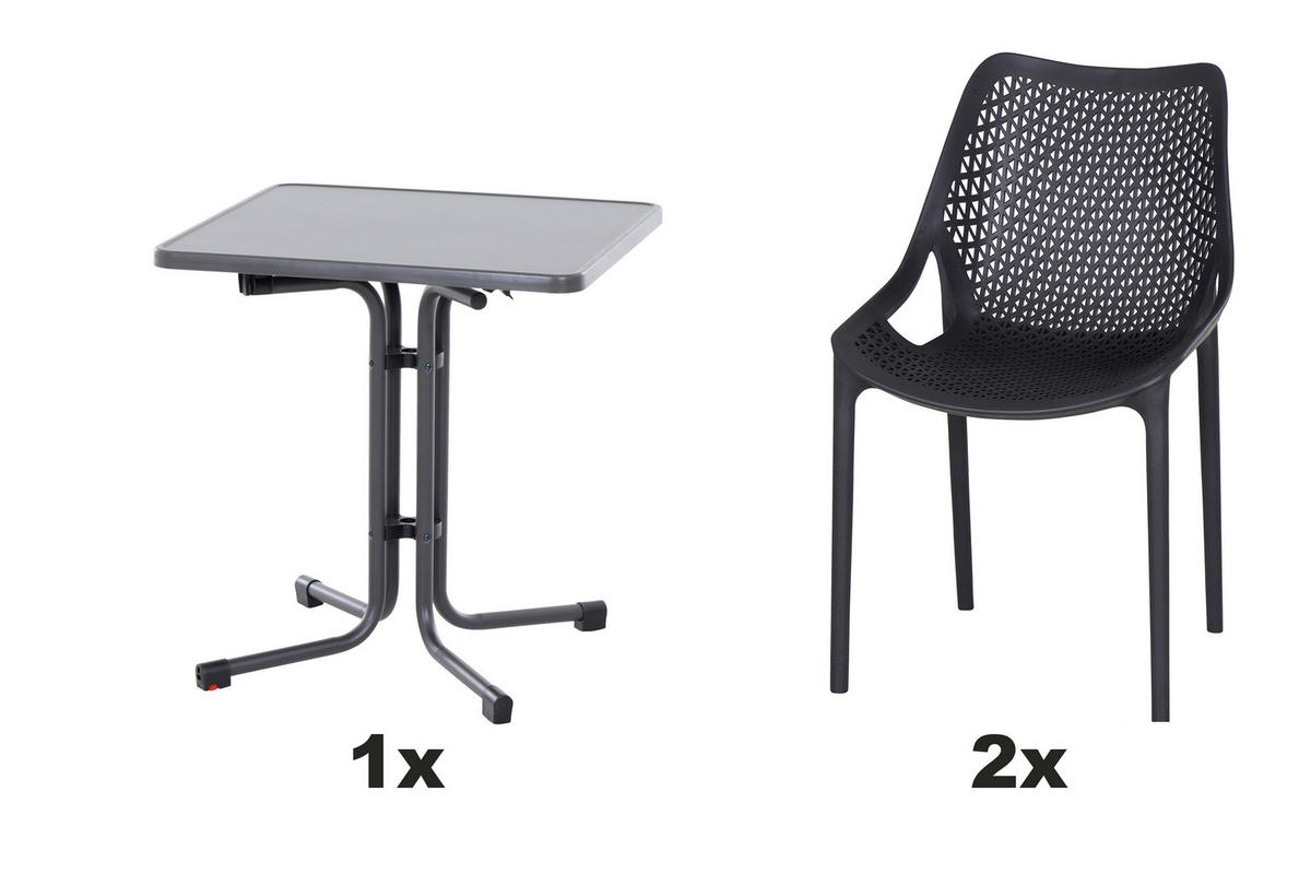 GARTENGARNITUR 3-teilig  - Anthrazit, Basics, Holzwerkstoff/Kunststoff (70/81/70cm) - Siena Garden