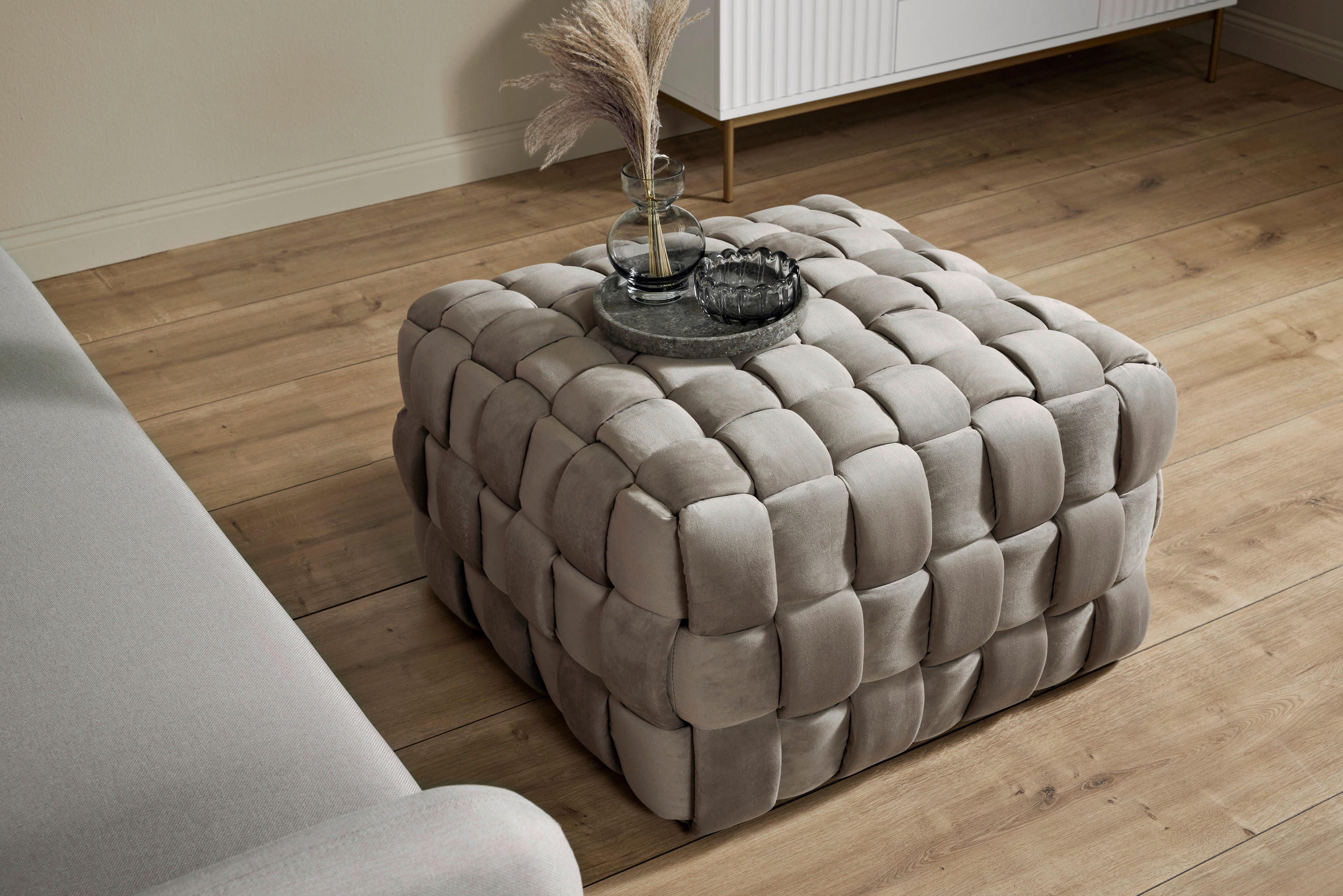 SITZWÜRFEL Samt  - Taupe, MODERN, Textil (78/43/78cm)