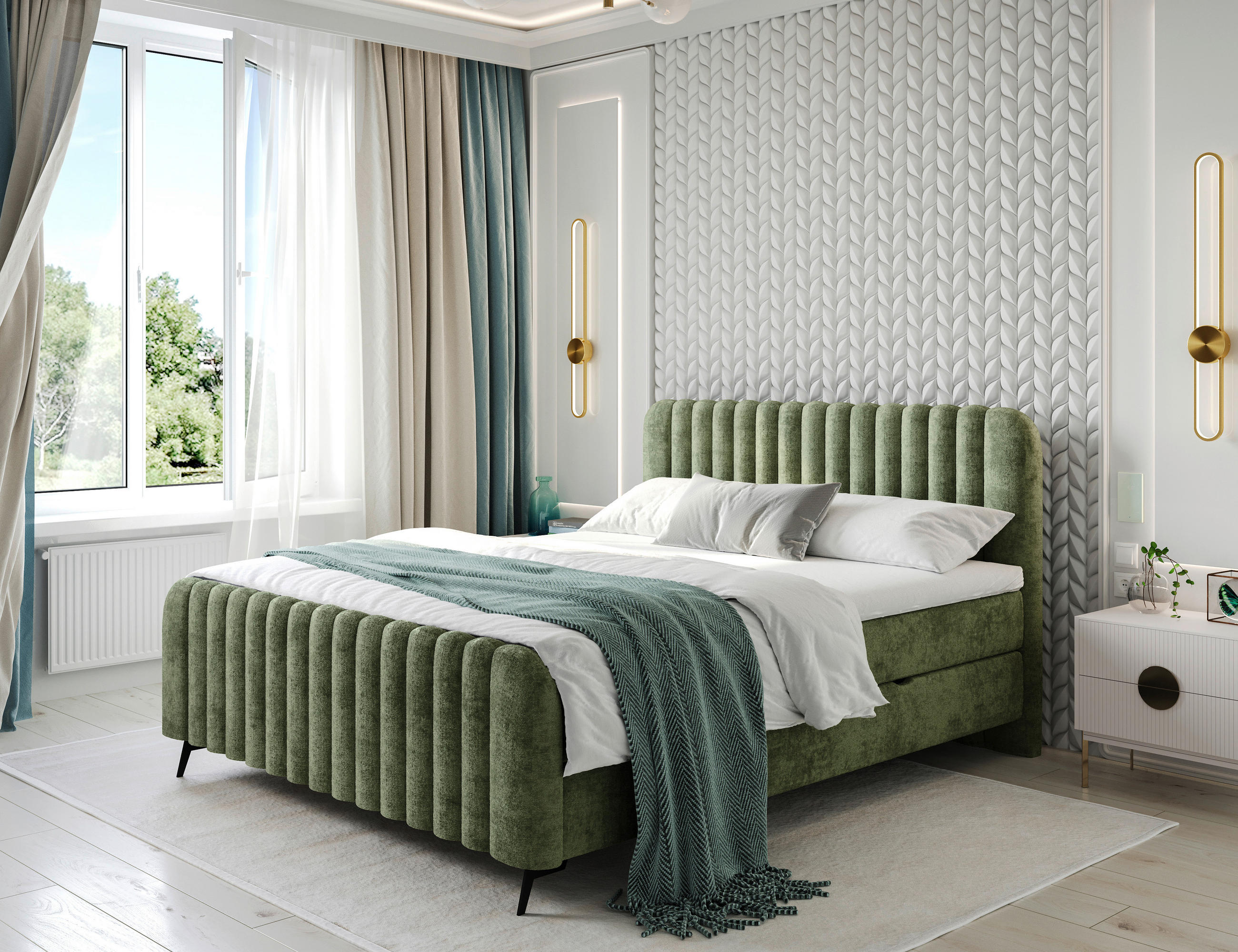 POSTELJA Z VZMETNICO 180 cm   x 200 cm  , les, tekstil, leseni material zelena  - črna/zelena, Moderno, kovina/leseni material (180/200cm) - Livetastic
