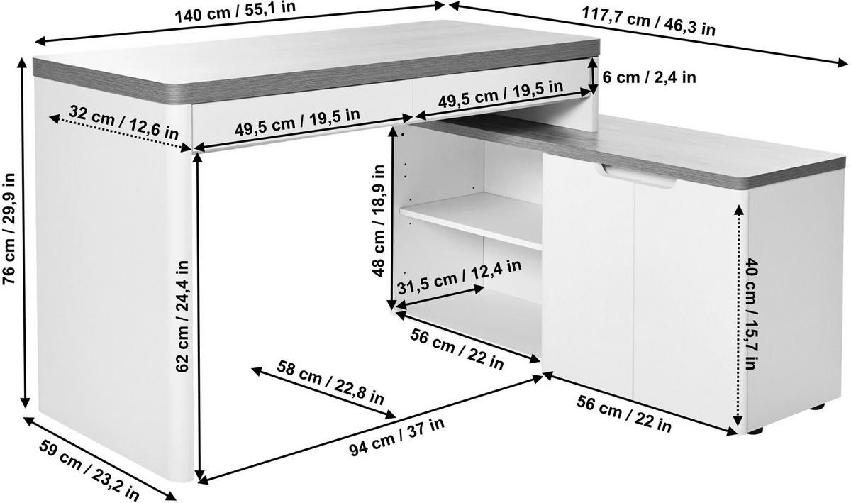 ECKSCHREIBTISCH 140/118/76 cm  in Eichefarben  - Eichefarben, Modern, Holzwerkstoff (140/118/76cm) - Livetastic